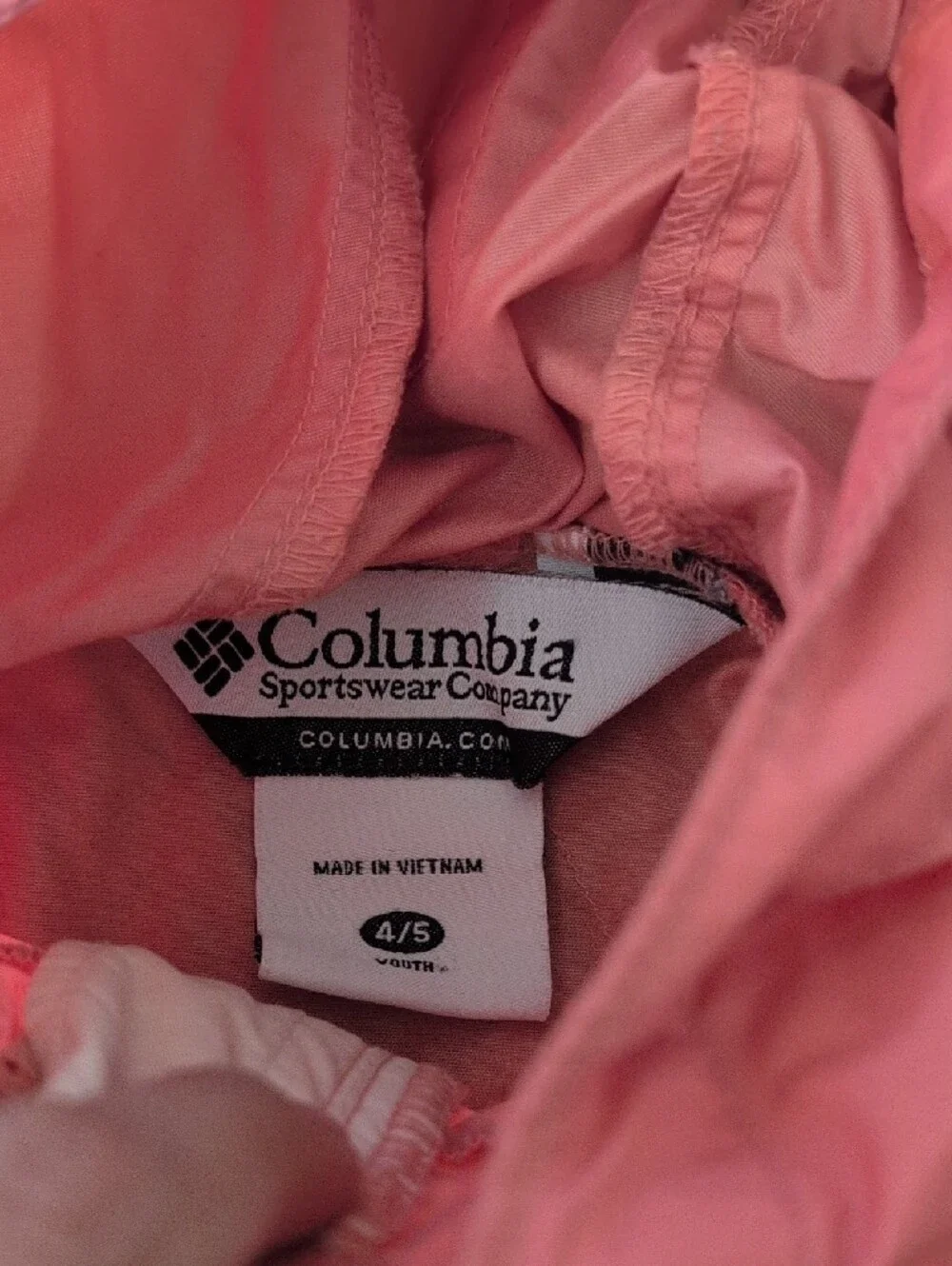 Columbia Pink Hooded Kids' Rain Jacket with White Accent